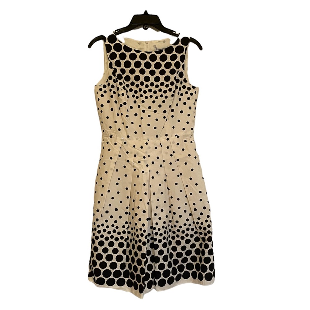 DONNA DEGNAN Black and White Fully Lined Sleeveless Polka Dot Dress
